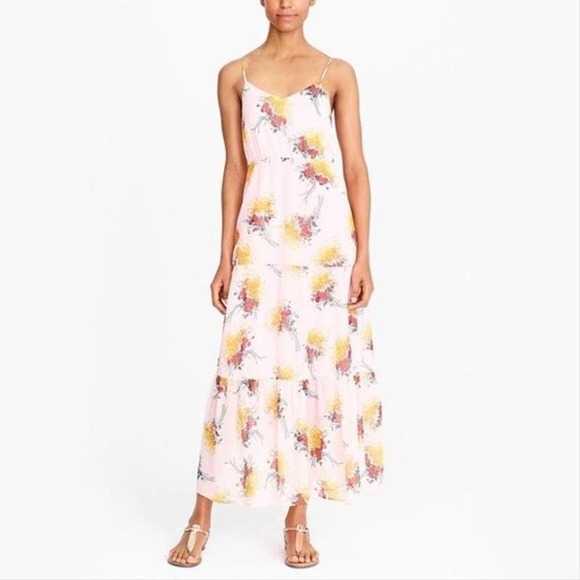 J. Crew Pink Sunburst Mercantile Tiered Bouquet Floral Maxi Short Casual Dress 2 - Picture 2 of 15